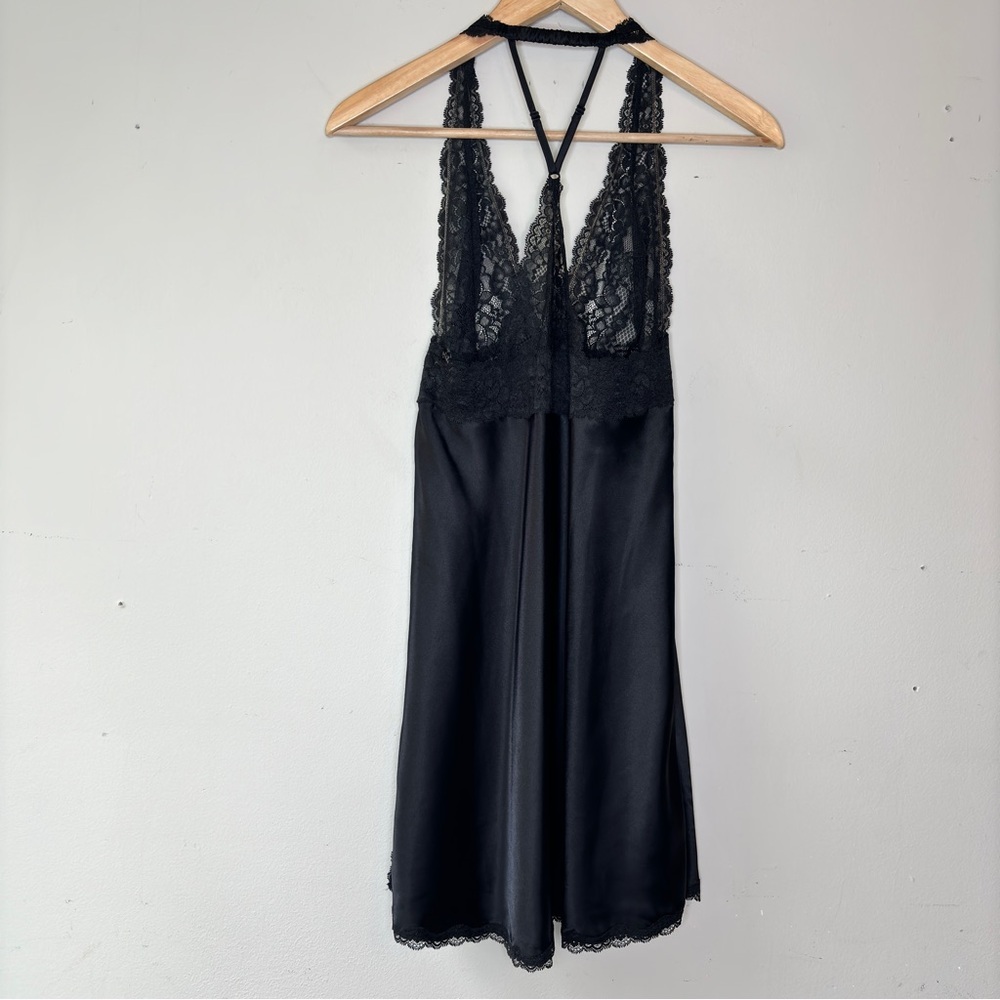 Vicoria's Secret Black Satin‎ Lace Slip Dress Babydoll Lingerie Nightgown Size M - Picture 8 of 11